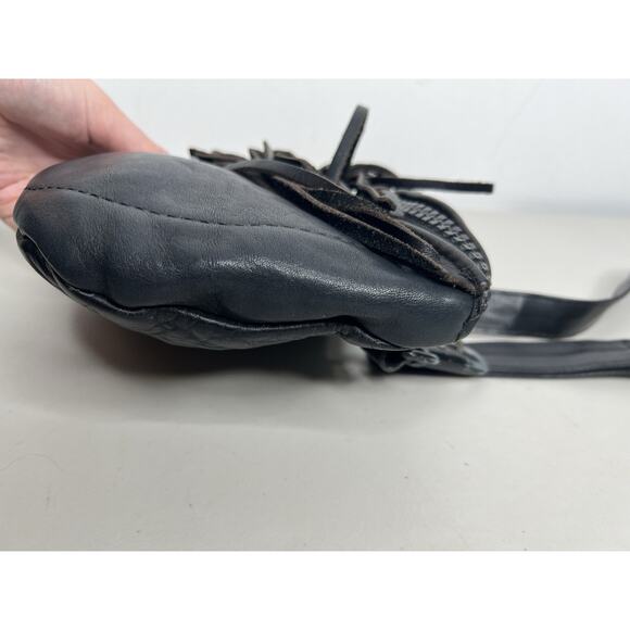 Leather Biker Bag Motorcycle Pouch Black Fringe Casper’s Leather USA Small - Picture 7 of 13